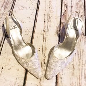 Stuart Weitzman White Laced Low Heel Shoes Size 6M